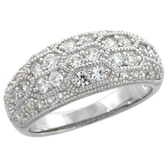 Sterling Silver Vintage Ring CZ Wedding Band